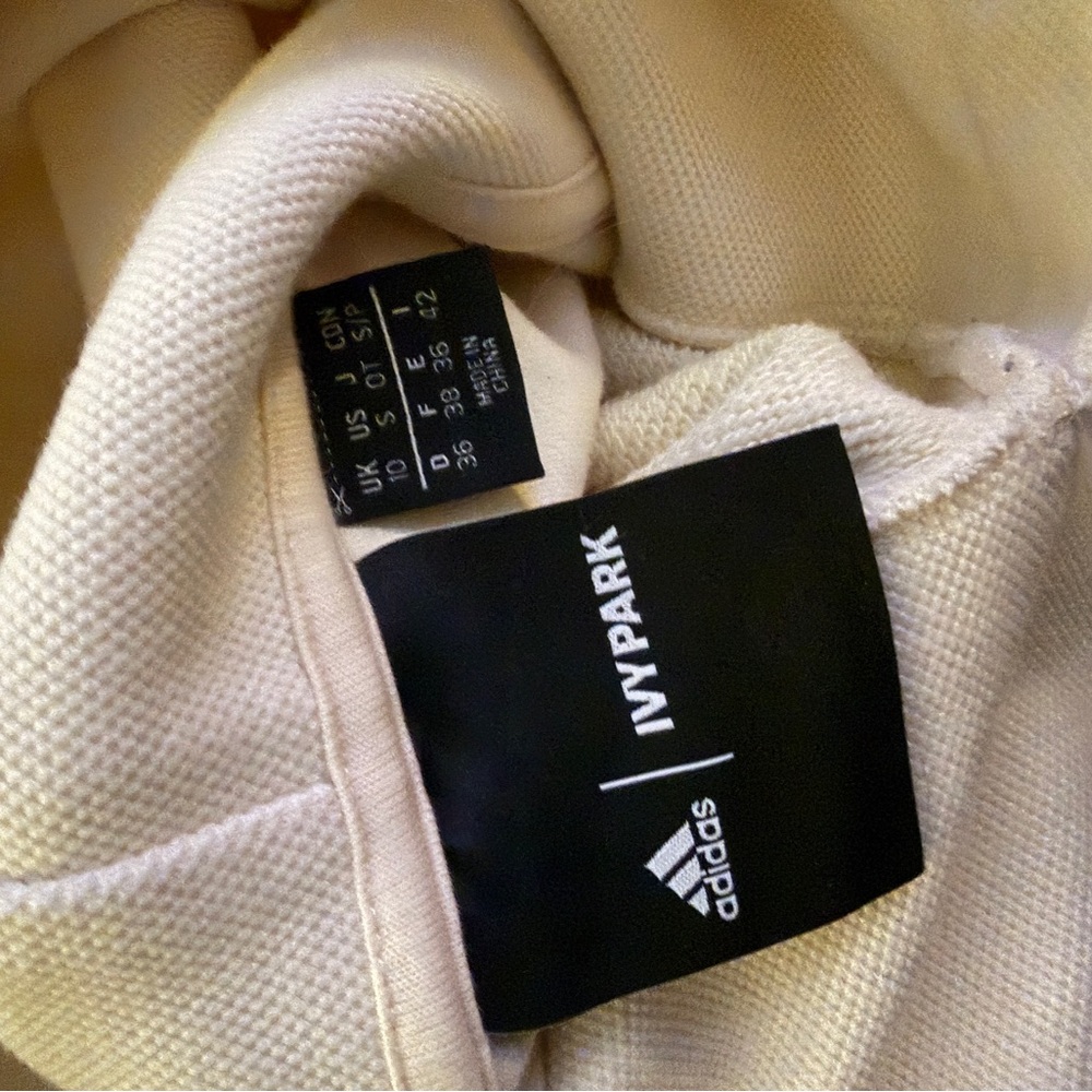 IVY PARK adidas Cream Hoodie with Burgundy Shoulder Stripes Size Small - Picture 3 of 5
